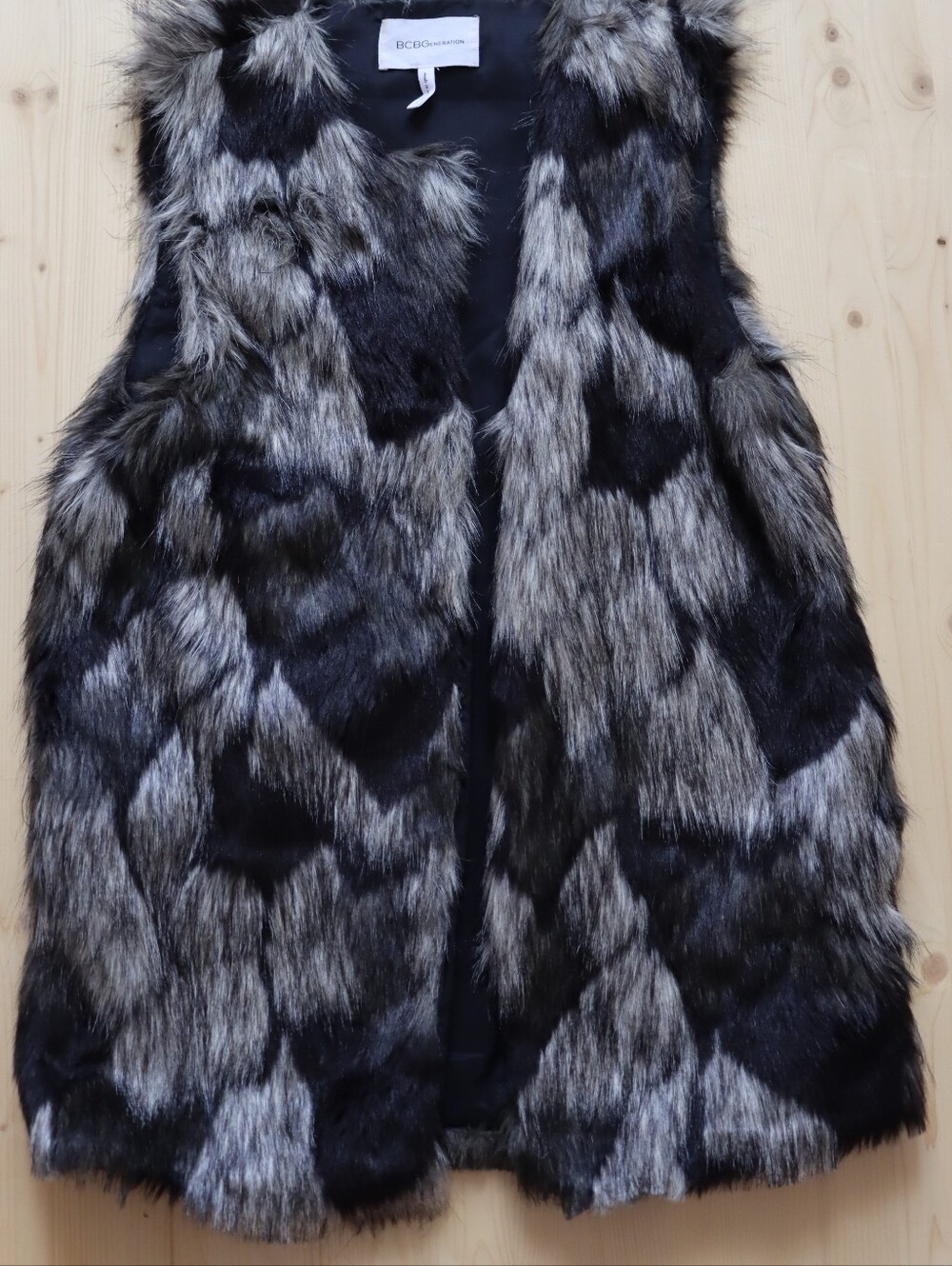 BCBG Faux Fur Vest in Black and Gray